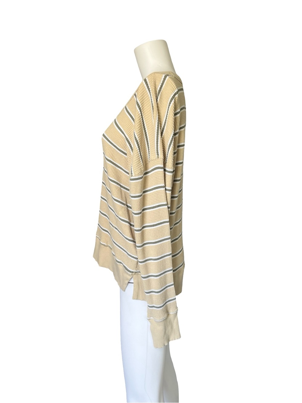 Offline by Aerie Waffle Knit Pullover Striped Tan Green Oversized Size Small - Picture 3 of 8